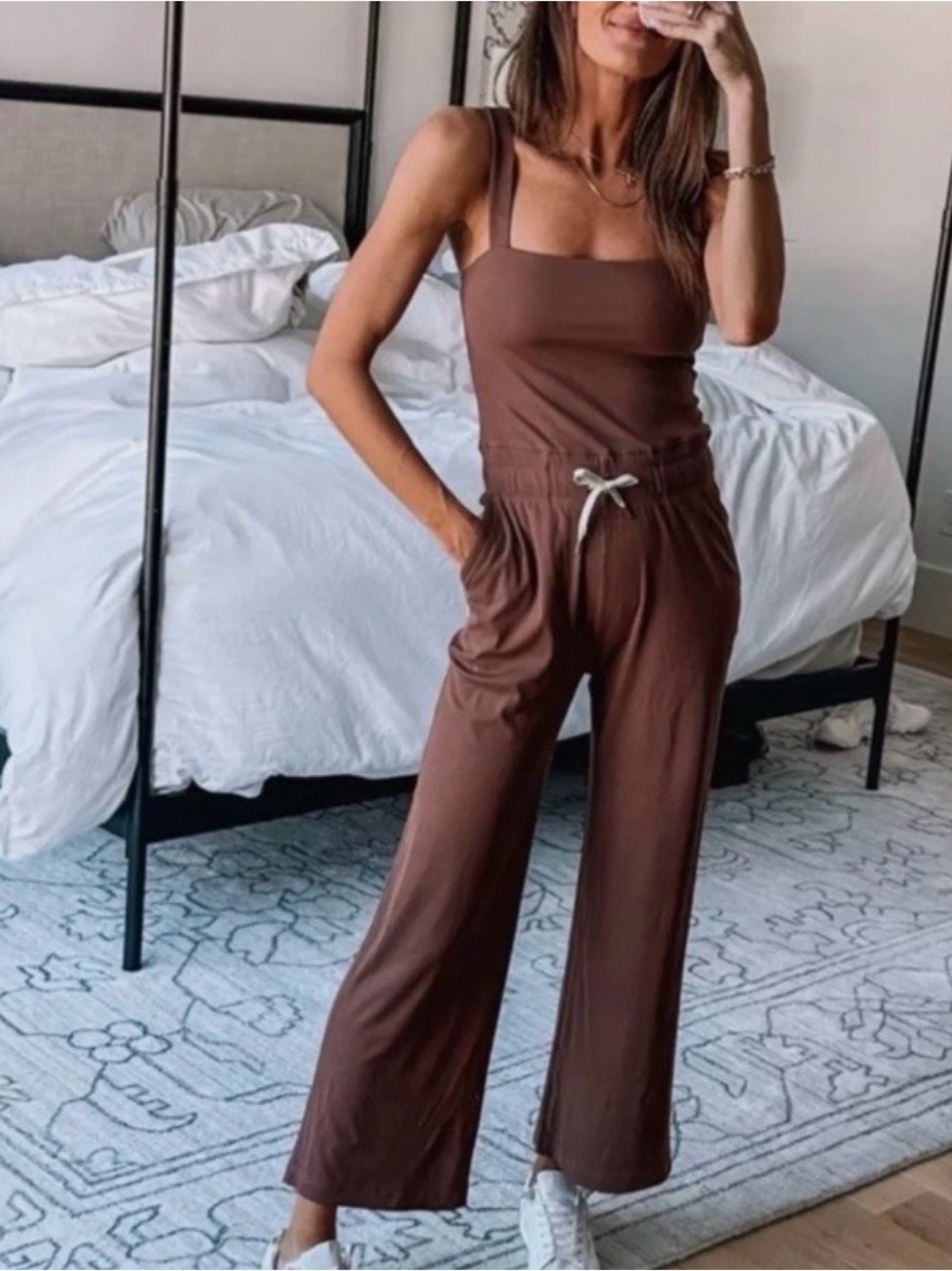 Vuori Pose Mudra Jumpsuit/ Romper Wide Leg Ribbed Hazelnut Brown Red Size